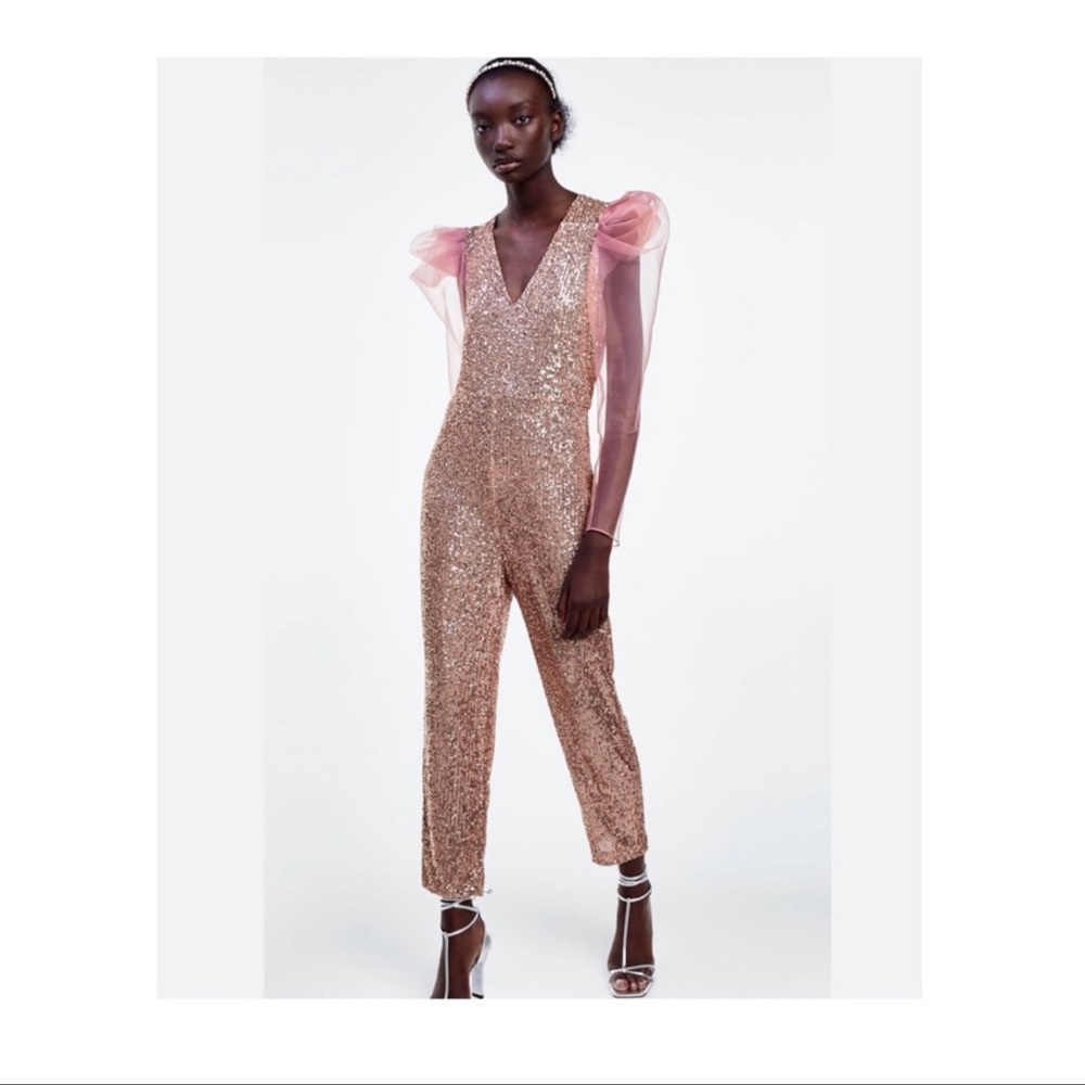 Zara Pink and Gold Sequin Jumpsuit